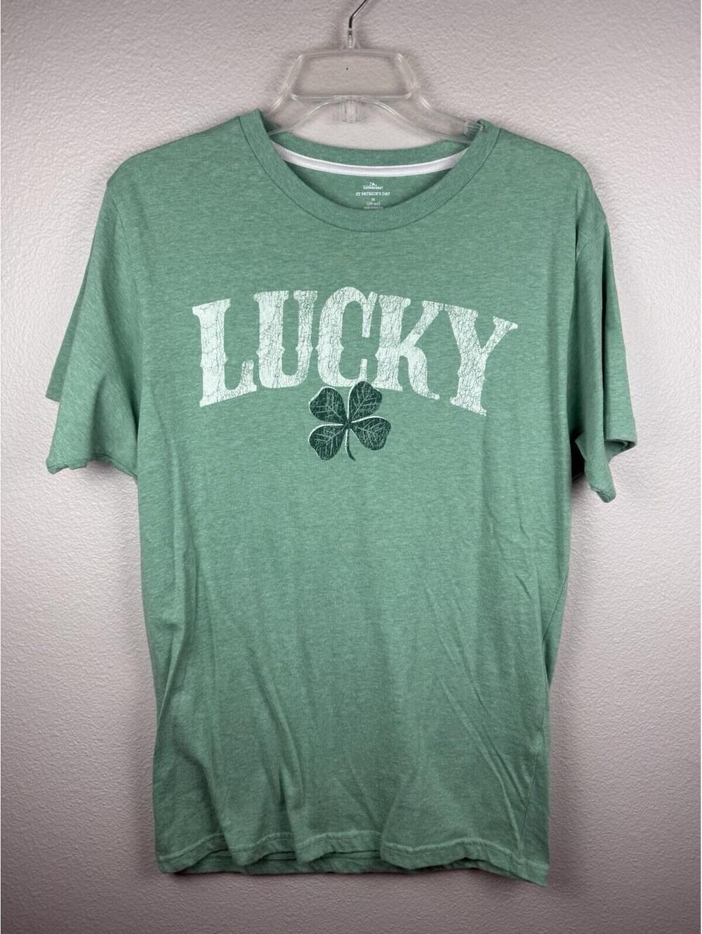 Lucky Shamrock St Patricks Day Graphic T Shirt Mens Medium Green Heather Tee